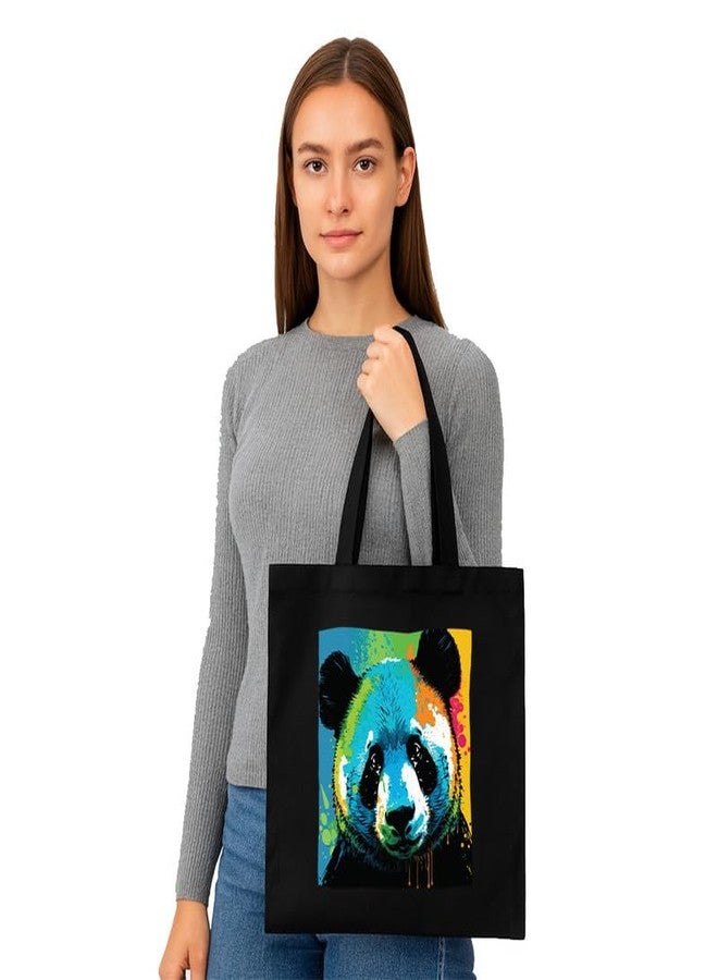 PrintingZone حقيبة تسوق سوداء من PrintingZone مزودة بجيب، حقائب قماشية مطبوعة بتصميمات مميزة للنساء، سعة كبيرة | حقيبة تسوق | للجامعة | للسفر | المزيد من حقائب اليد القماشية للجنسين (BTB61) - Image 2